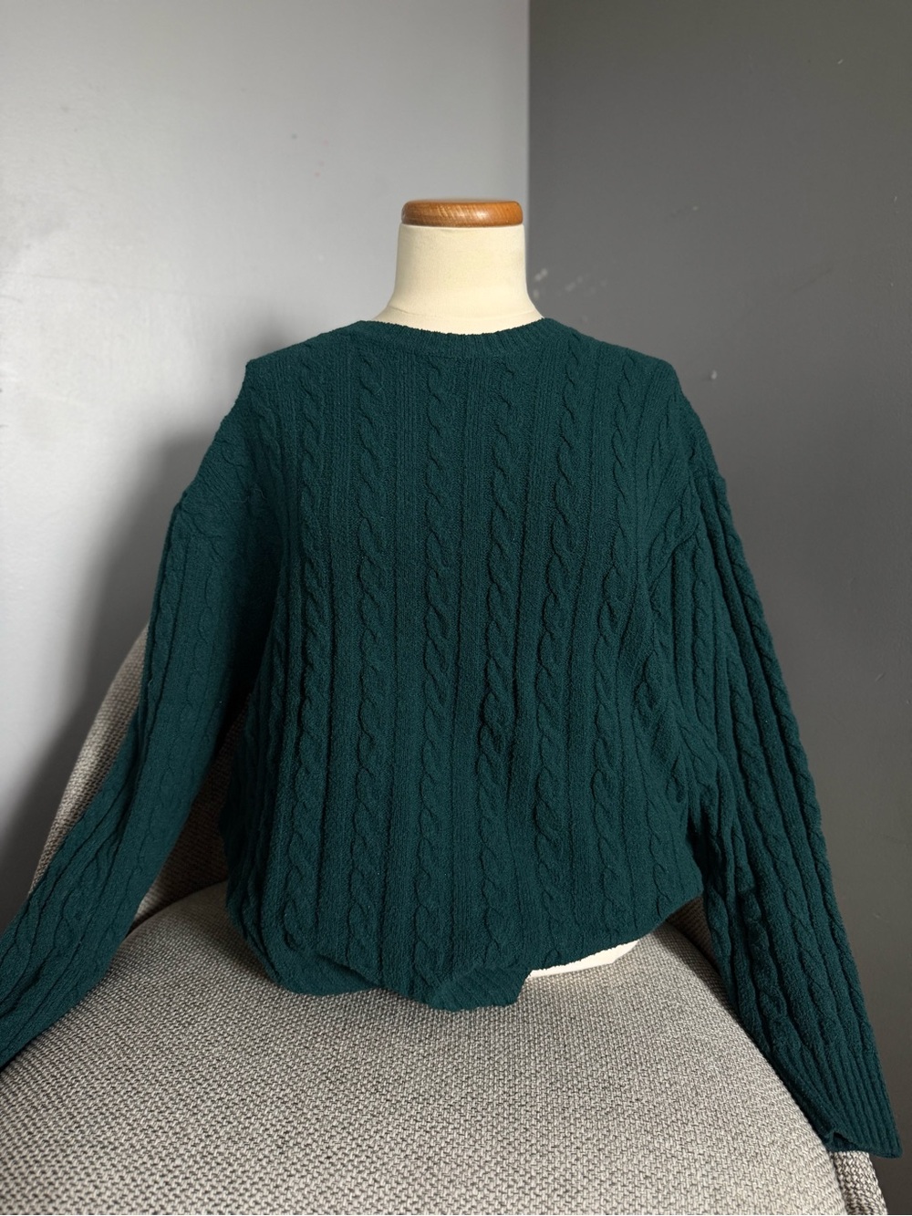 Hollister Teal Cable Knit Crewneck Lounge Oversized Sweater Small